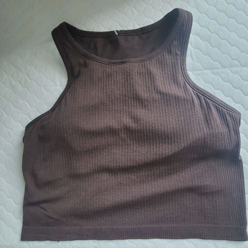 Lululemon Ebb to Street Racerback Crop Tank Top Brown Ribbed Yoga Size 12 Large